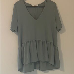 Olive V-Neck Ruffle Blouse